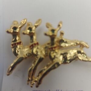 Schraff Designs Gold Tone Running Reindeer‎ Christmas Holiday Brooch Pin
